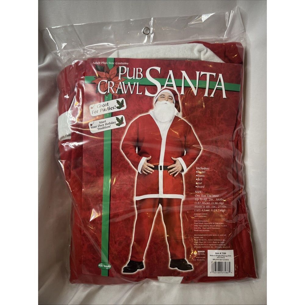 Pub Crawl Santa Adult OSFM Holiday Christmas Bar Scene Party Red NEW
